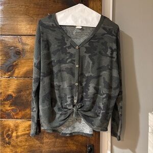 Camouflage Button-Up Women Sweater